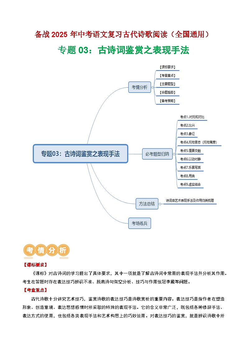 专题03：古诗词鉴赏之表现手法-2025年中考语文复习 古代诗歌阅读（全国通用）（学生版）第1页