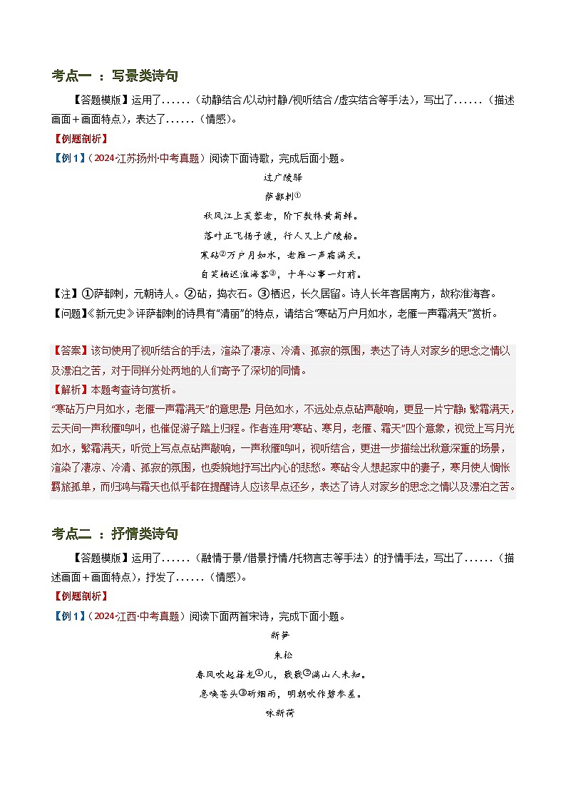 专题09：古诗词鉴赏之诗句赏析-2025年中考语文复习 古代诗歌阅读（全国通用）（教师版）第3页
