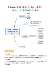 专题03：文言文阅读之翻译句子（讲义）-2025年中考语文复习 文言文阅读（全国通用）
