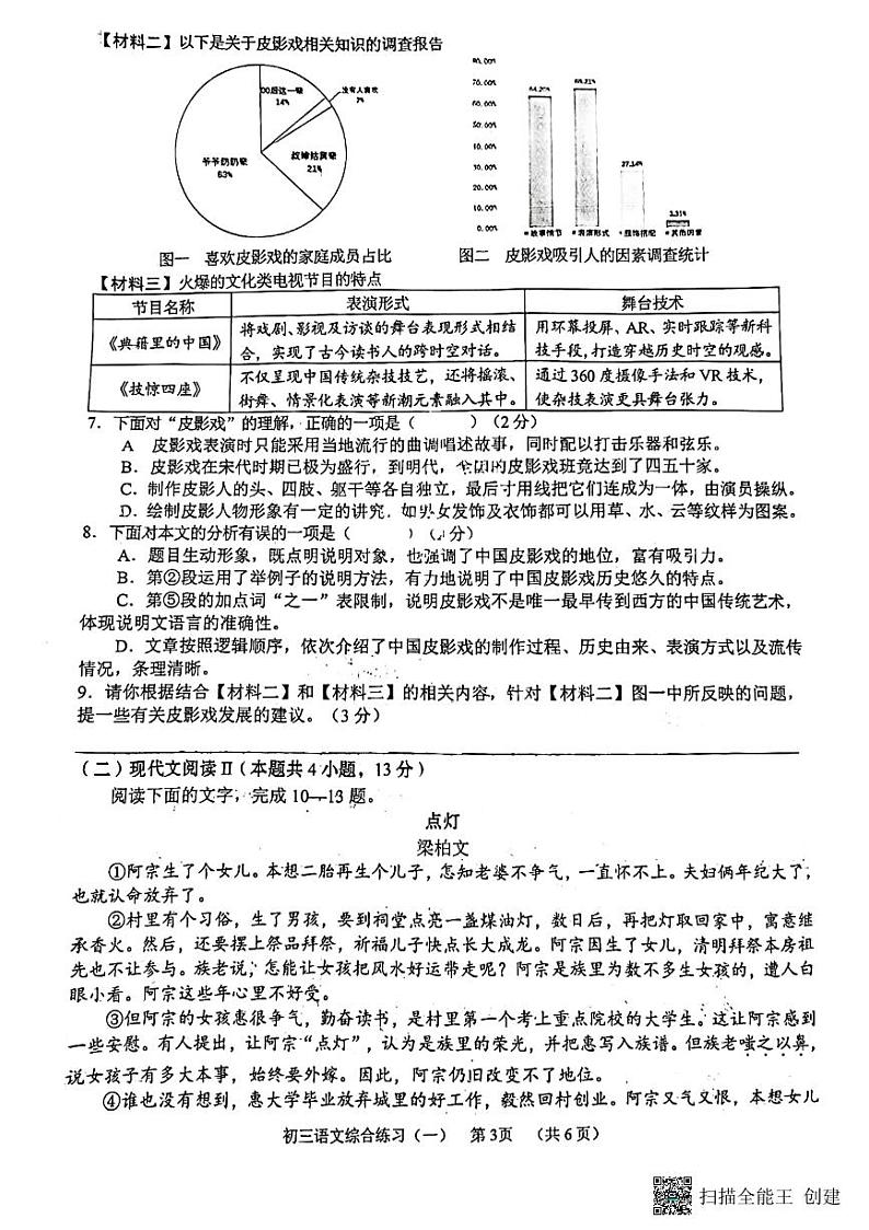 广西壮族自治区南宁市三美学校2023-2024学年九年级上学期开学测试语文试卷03