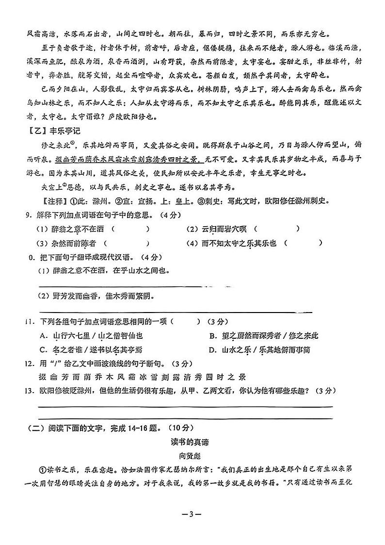 广东省汕尾市河城中学2024—2025学年九年级上学期10月月考语文试题第3页