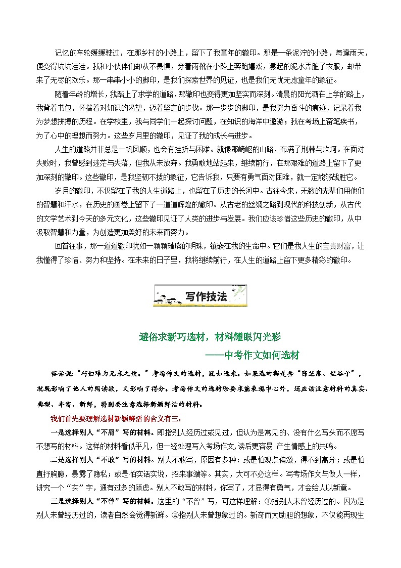 11“辙印”的联想和思考-备战2025年中考语文一轮复习之写作（全国通用）学案第3页