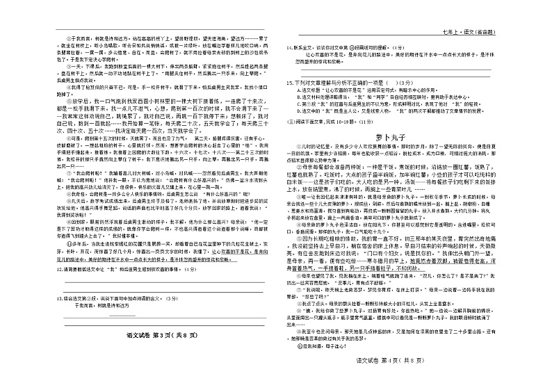 吉林省伊通满族自治县景台镇满族九年一贯制学校2024-2025学年七年级上学期月考考试语文试题第2页