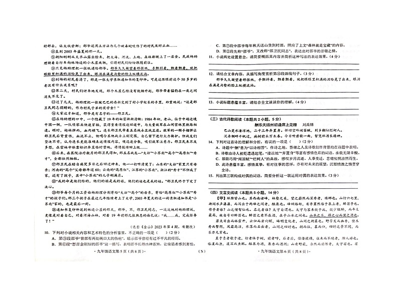 广西壮族自治区来宾市兴宾区2024-2025学年九年级上学期期中考试语文试卷第3页