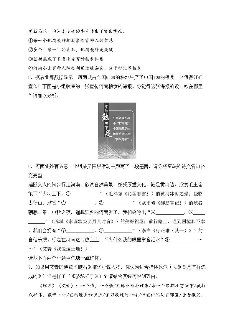 河南省洛阳市部分学校2025届九年级上学期9月月考语文试卷(含答案)第2页