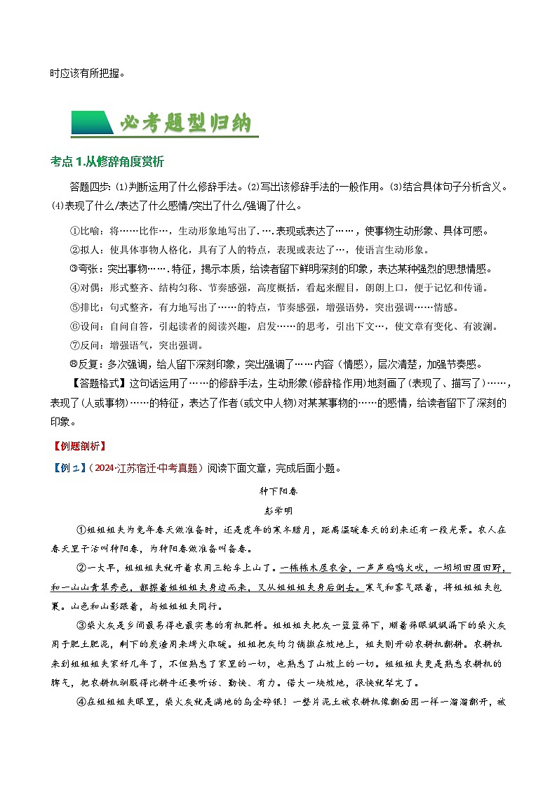 专题01：记叙文阅读之句子赏析（含答案） 备战2025年中考语文一轮复习现代文阅读讲与练（江苏通用）02