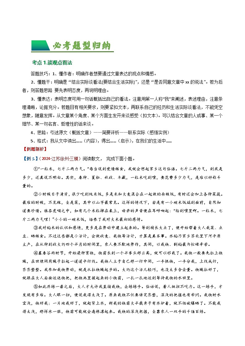 专题09：记叙文阅读之拓展探究（含答案） 备战2025年中考语文一轮复习现代文阅读讲与练（江苏通用）02