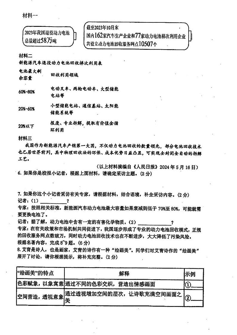 广东省茂名市化州市2024-2025学年九年级上学期第一次月考语文试题02