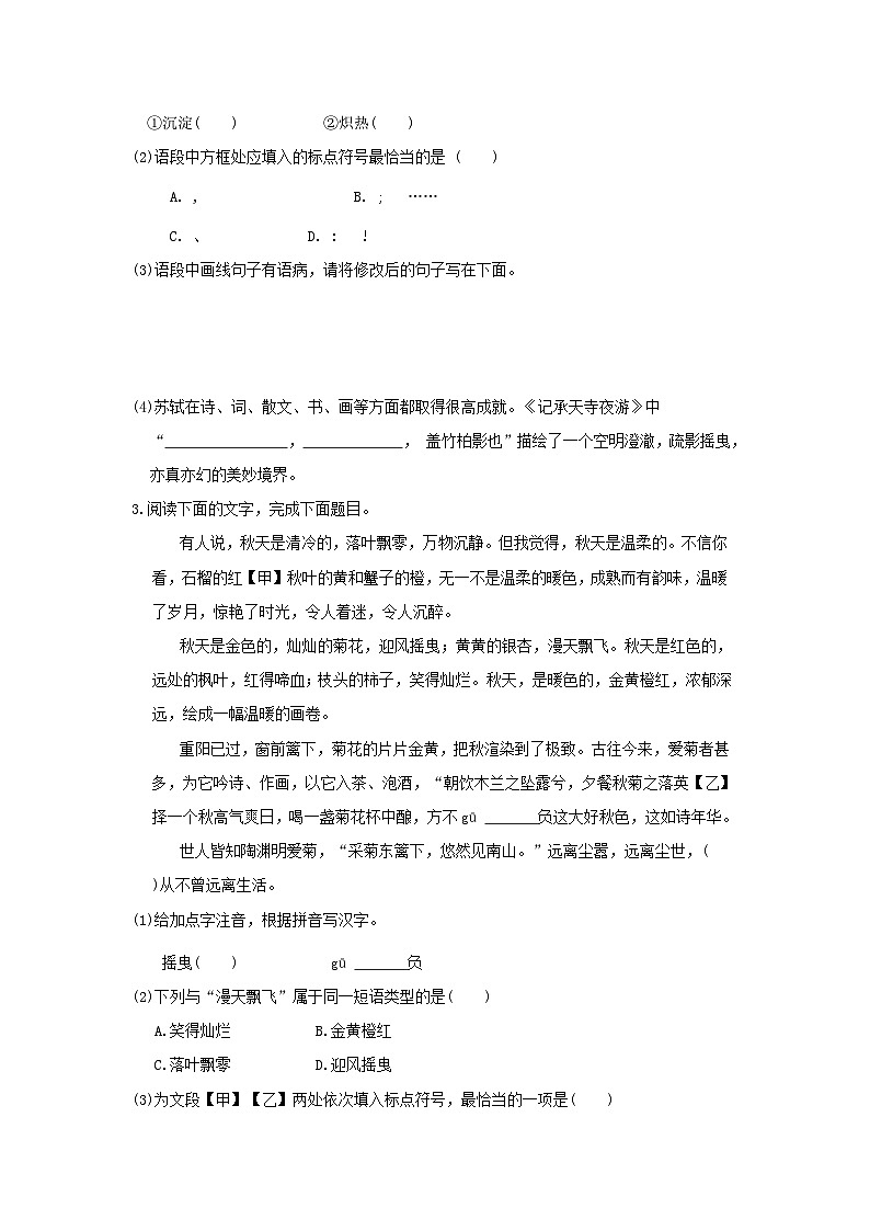 吉林省2024八年级语文上册专项训练一基础知识试卷（附答案部编版）第2页