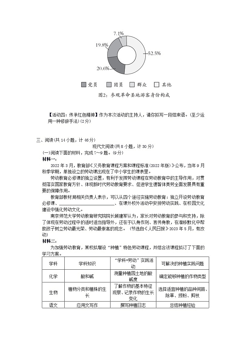 陕西省2024九年级语文上册第三单元综合素质评价试卷（附答案部编版）第3页