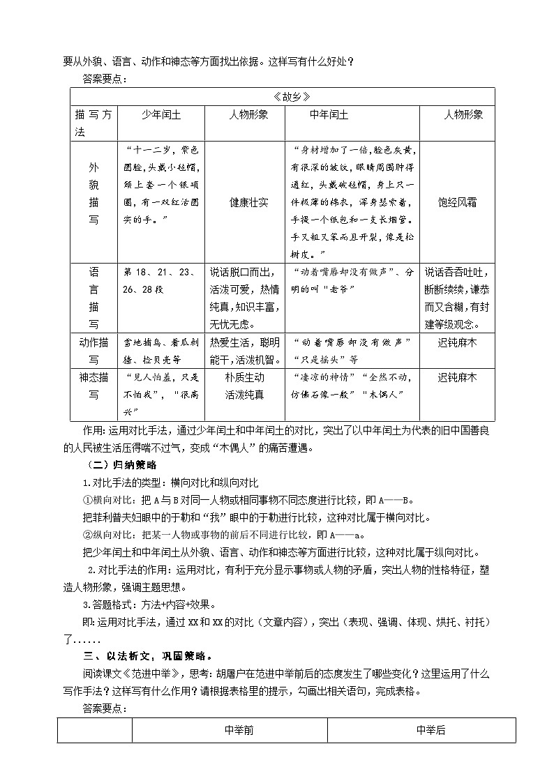 中考小说中的对比手法专题复习教学设计第2页