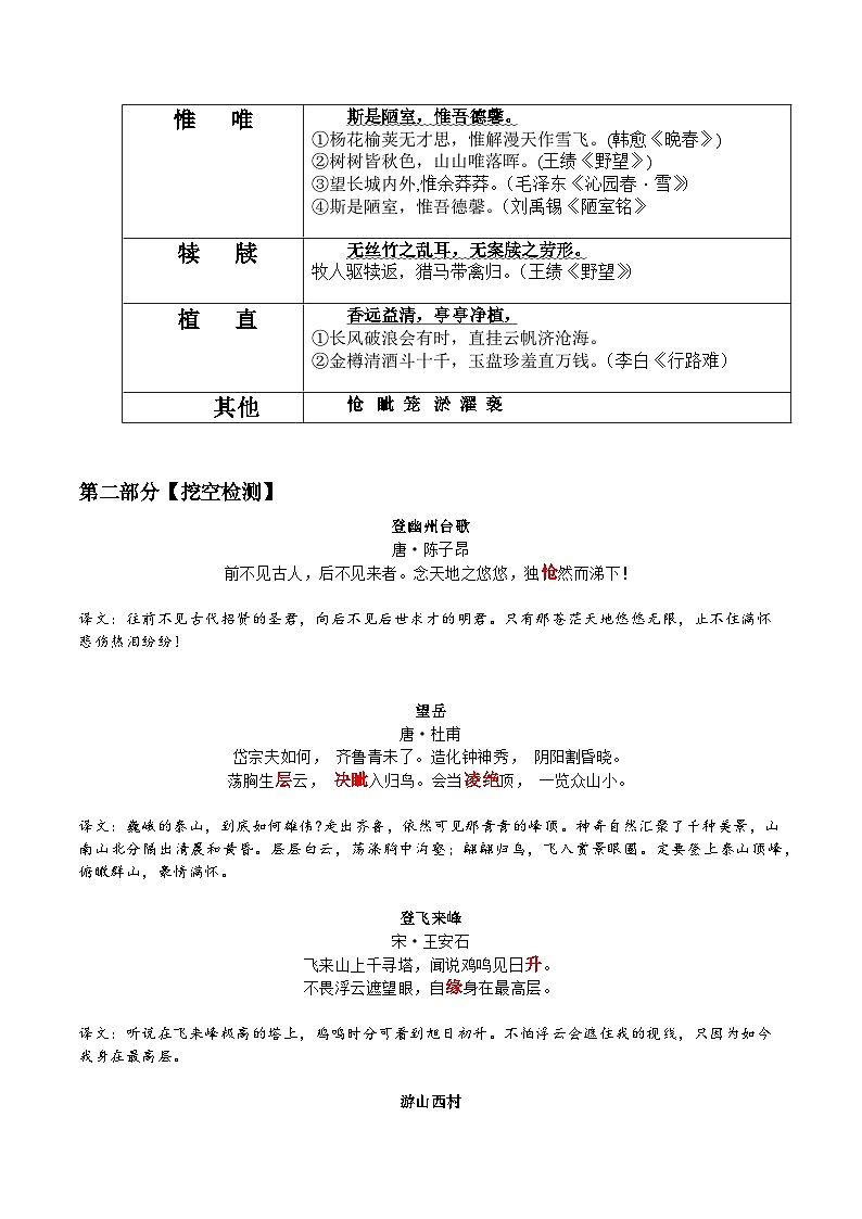 七年级下册古诗文默写易错字突破（配套练习）（教师版）第3页