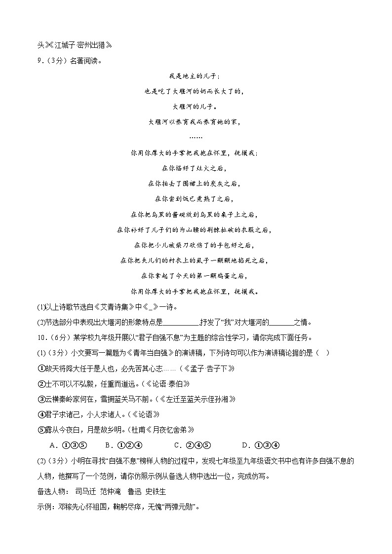 甘肃省武威市凉州区谢河中学联片教研2024-2025学年九年级上学期10月期中语文试题第3页
