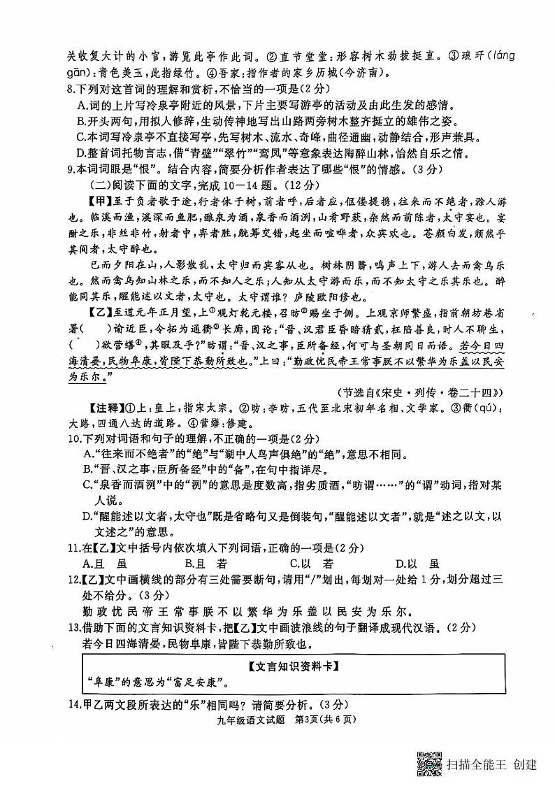 2024-2025九年级期中语文试题第3页