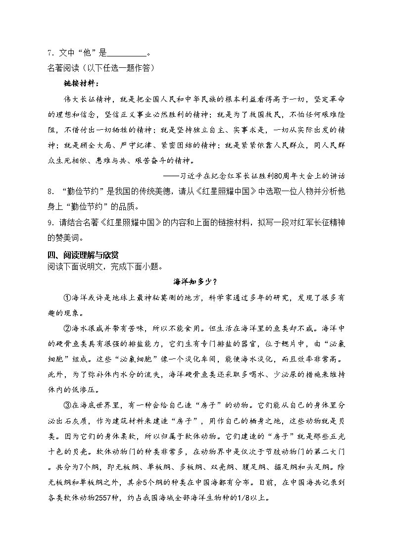四川省泸州市合江县第五片区2024-2025学年八年级上学期第一次联考语文试卷(含答案)第3页