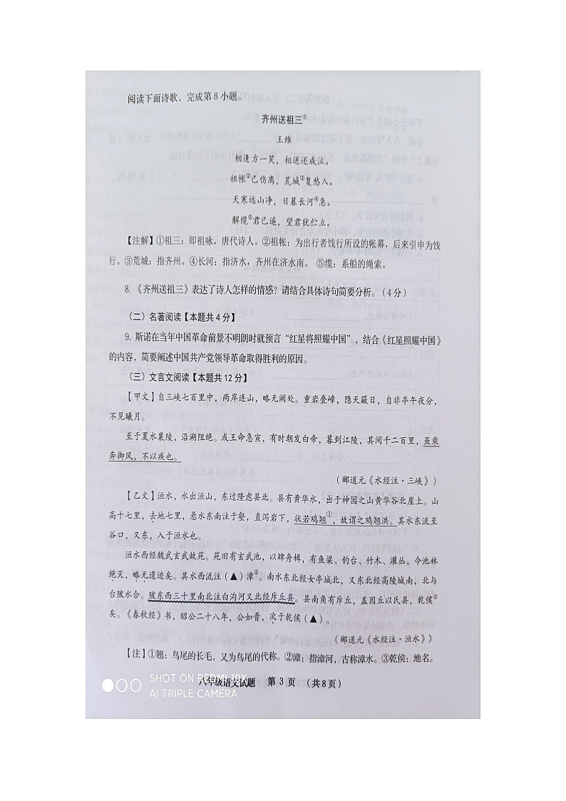 山东省青岛市胶州市2024-2025学年八年级上学期期中考试语文试题第3页