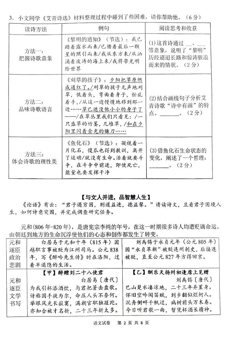 福建省厦门市同安区2024-2025学年九年级上学期11月期中语文试题第2页