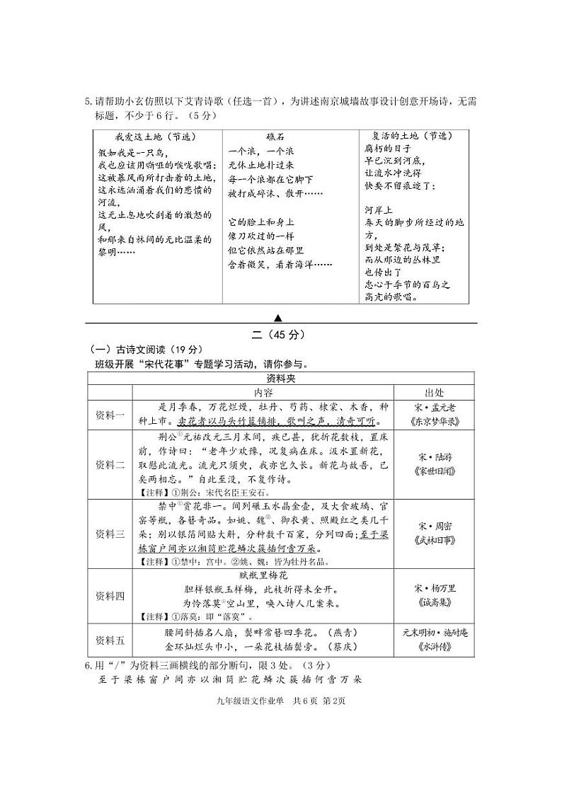 江苏省南京市玄武区南京外国语学校2024-2025学年九年级上学期期中考试语文试题第2页