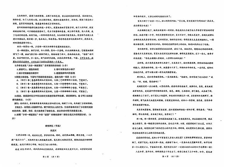 2024-2025秋季学期铜仁市碧江区七年级上册部编版  期中测试试卷+答题卡第2页