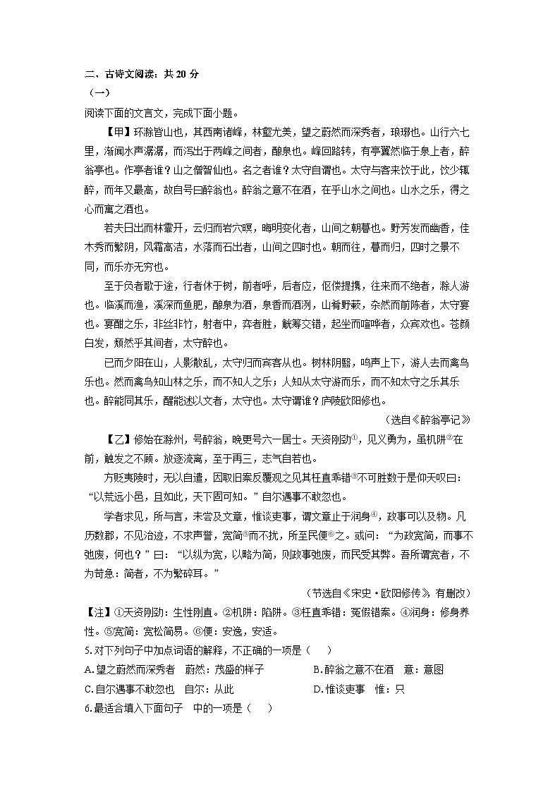 山东省济宁市金乡县2024-2025学年九年级上学期10月月考语文试卷（解析版）03