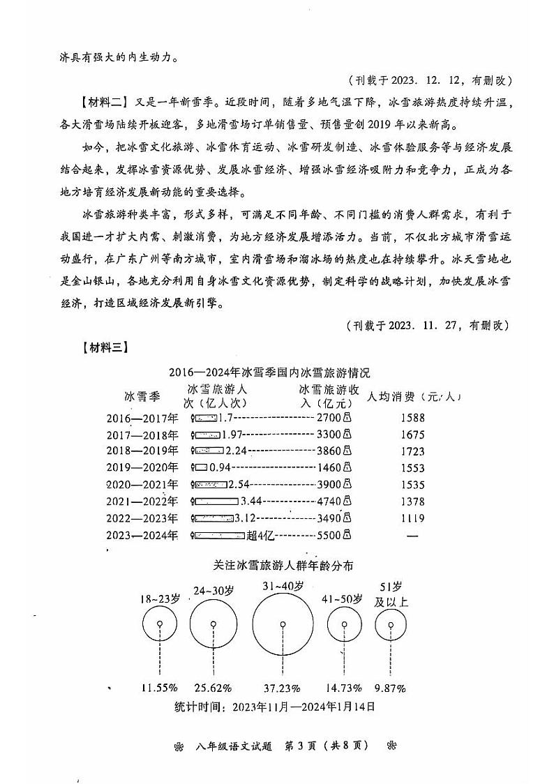 湖南省衡阳市蒸湘区2024年上学期八年级语文第3页