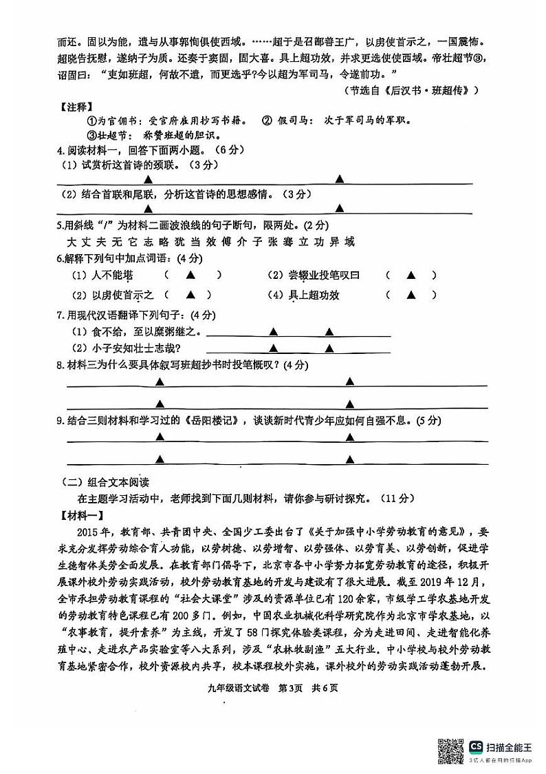 江苏省盐城市大丰区2024-2025学年九年级上学期11月期中语文试题第3页