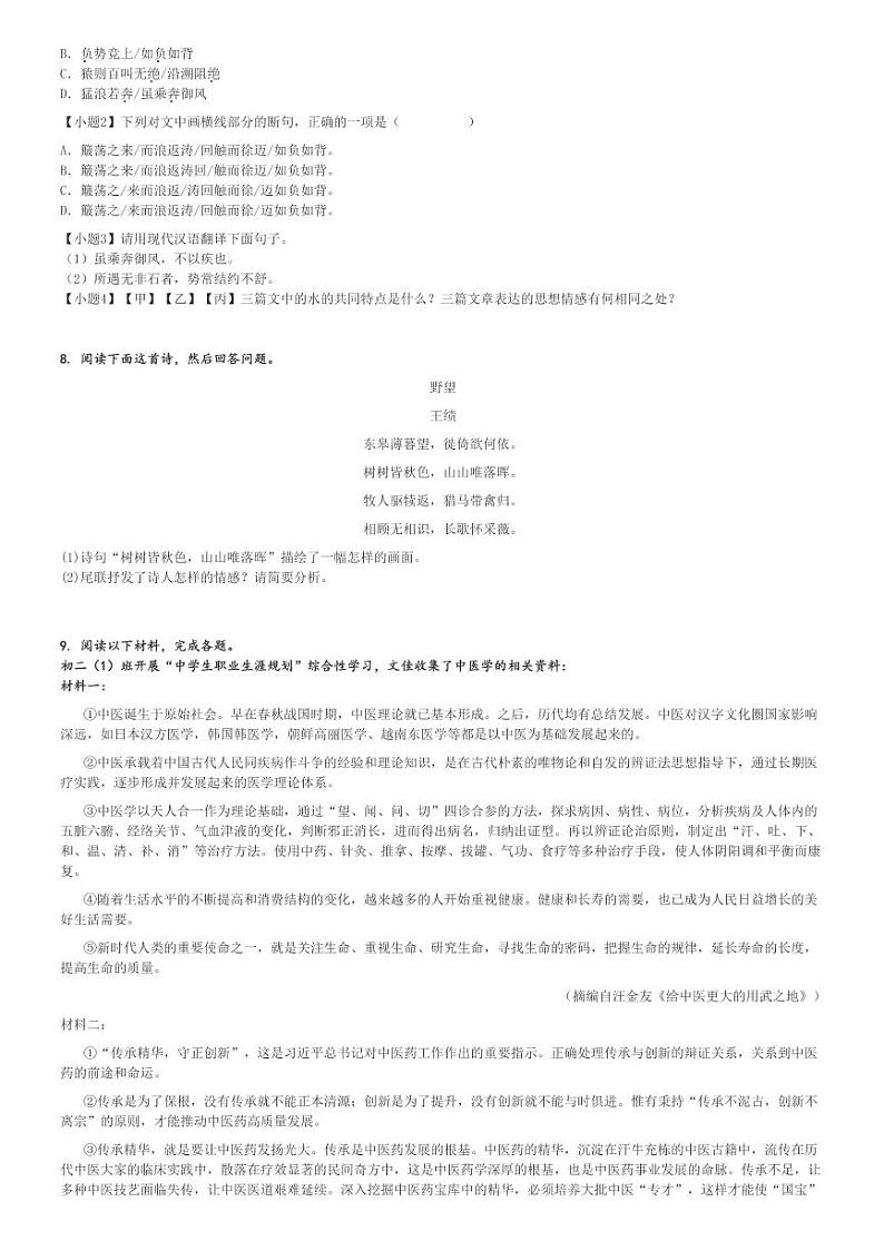 2024～2025学年广东广州荔湾区广州市真光中学初二上学期期中真题语文试卷(原题+解析版)03