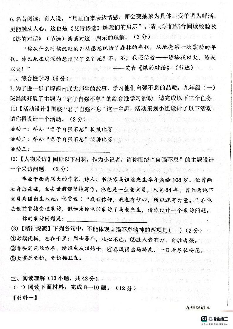 陕西省宝鸡市凤翔区2024-2025学年九年级上学期期中考试语文试题03