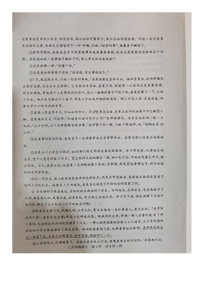 河南省驻马店市西平县2024-2025学年九年级上学期11月期中考试语文试题第3页