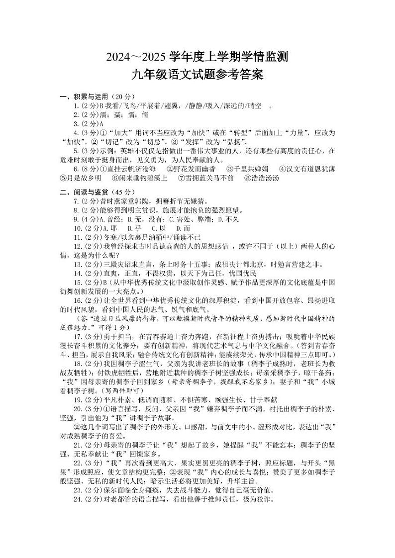 九年级语文答案第1页