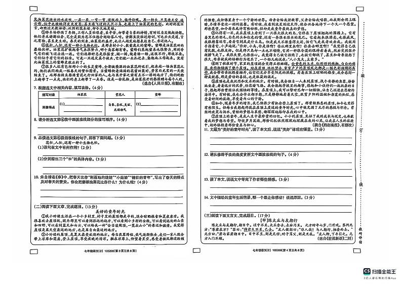 2024-2025学年上学期山东省德州市宁津县第四实验中学等两校联考七年级语文期中试卷第2页