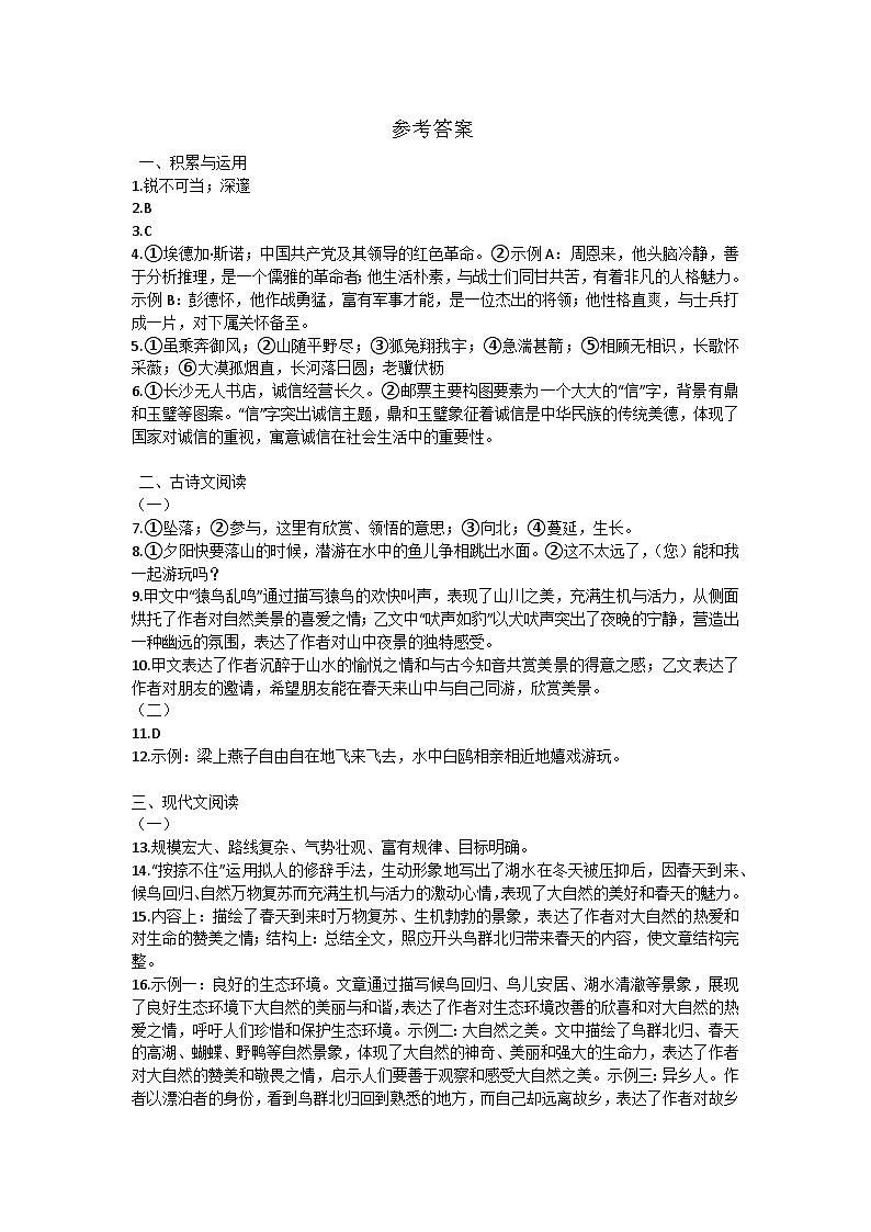 山东省聊城市阳谷县2024-2025学年八年级上学期期中考试语文试卷01