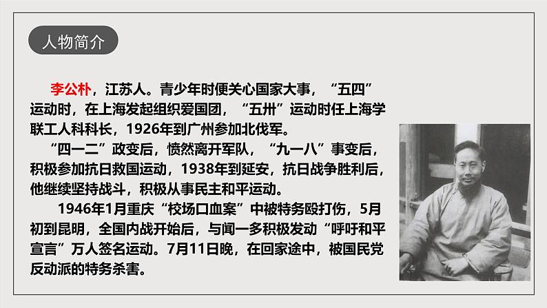 人教部编版语文八年级下册13  《最后一次讲演》课件第7页