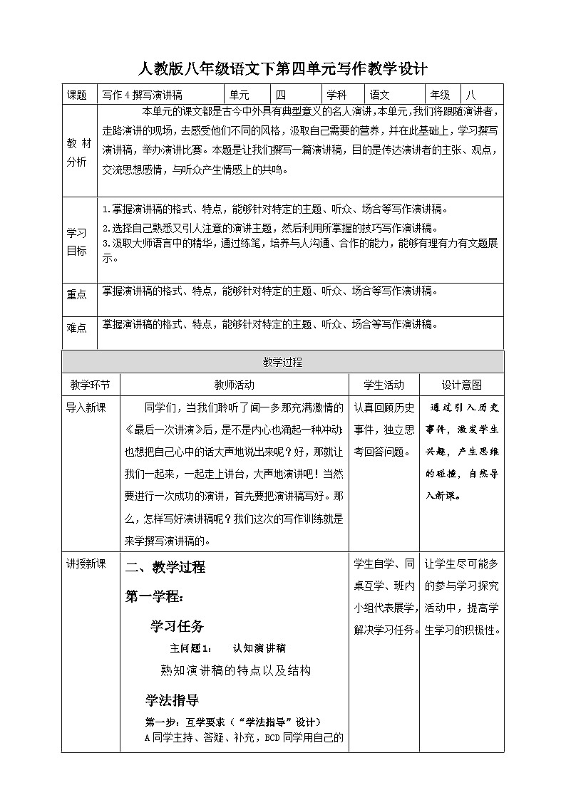 人教部编版语文八年级下册写作4《撰写演讲稿》课件+教案01
