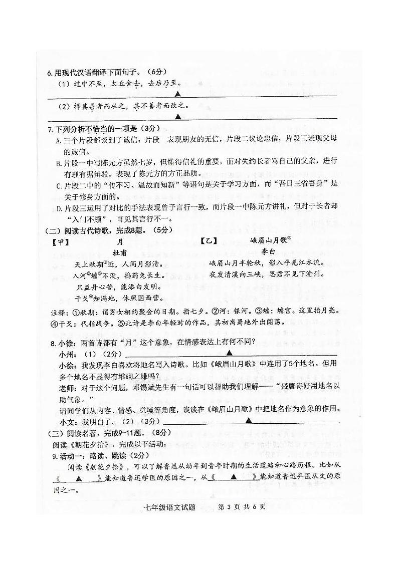 江苏省徐州市邳州市2024-2025学年七年级上学期语文期中试卷03