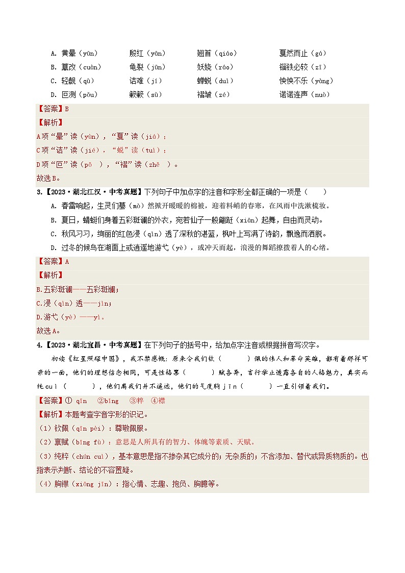 专题01 字音、字形-备战2025年中考语文真题题源解密（湖北专用）（解析版）第2页