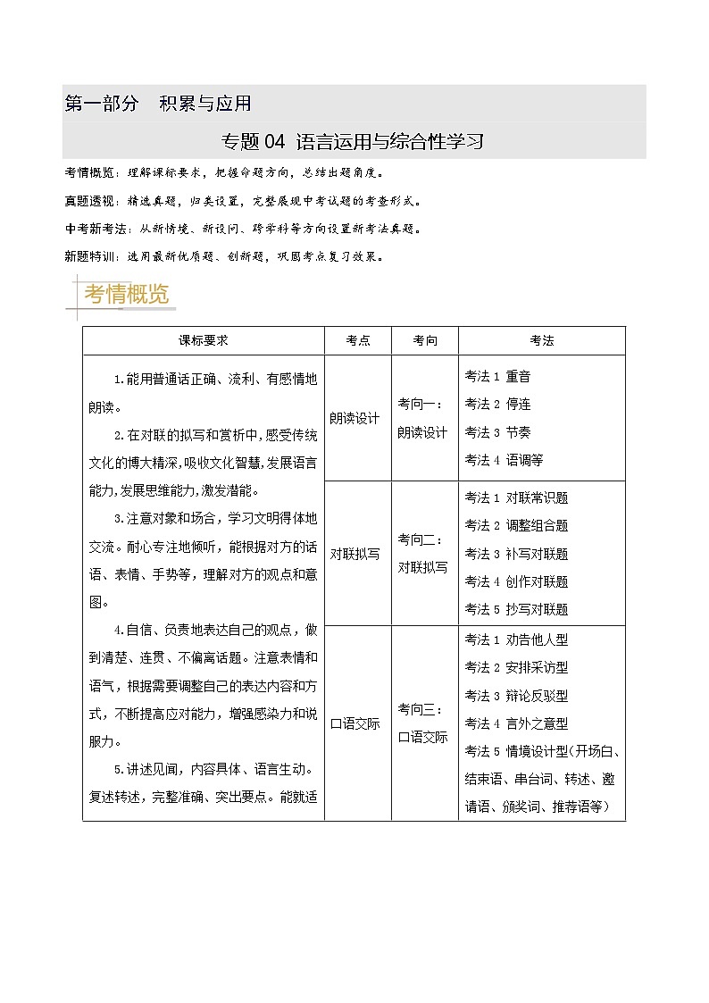 专题04 语言运用与综合性学习-备战2025年中考语文真题题源解密（湖北专用）（原题版）第1页