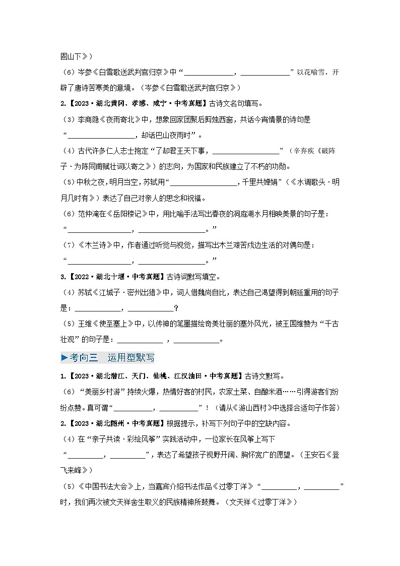 专题05 古诗文默写-备战2025年中考语文真题题源解密（湖北专用）（原题版）第3页