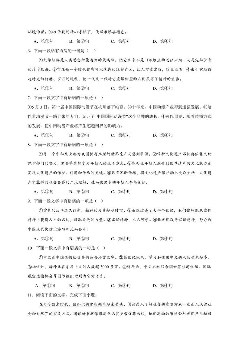 2025年语文中考复习备考专项练 辨析病句（三）第2页