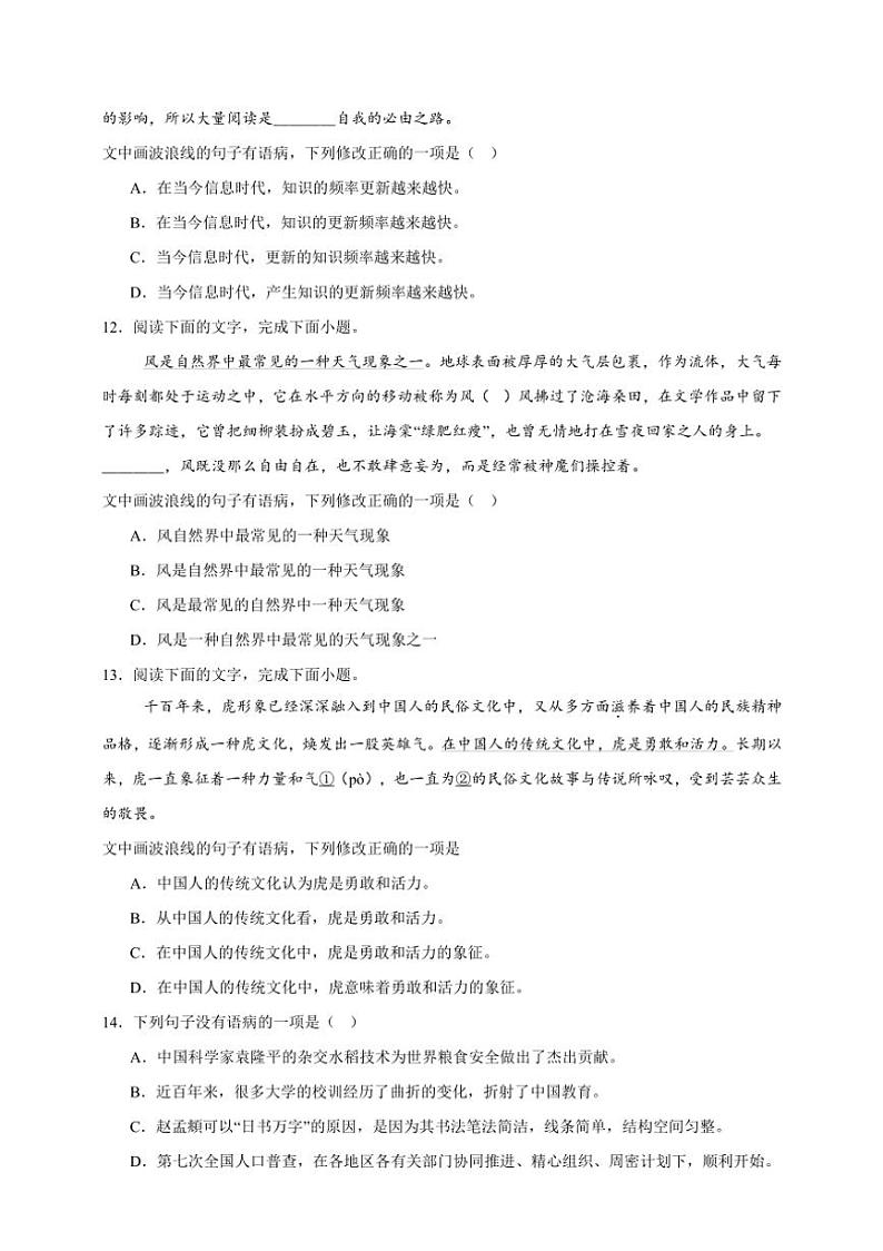 2025年语文中考复习备考专项练 辨析病句（三）第3页