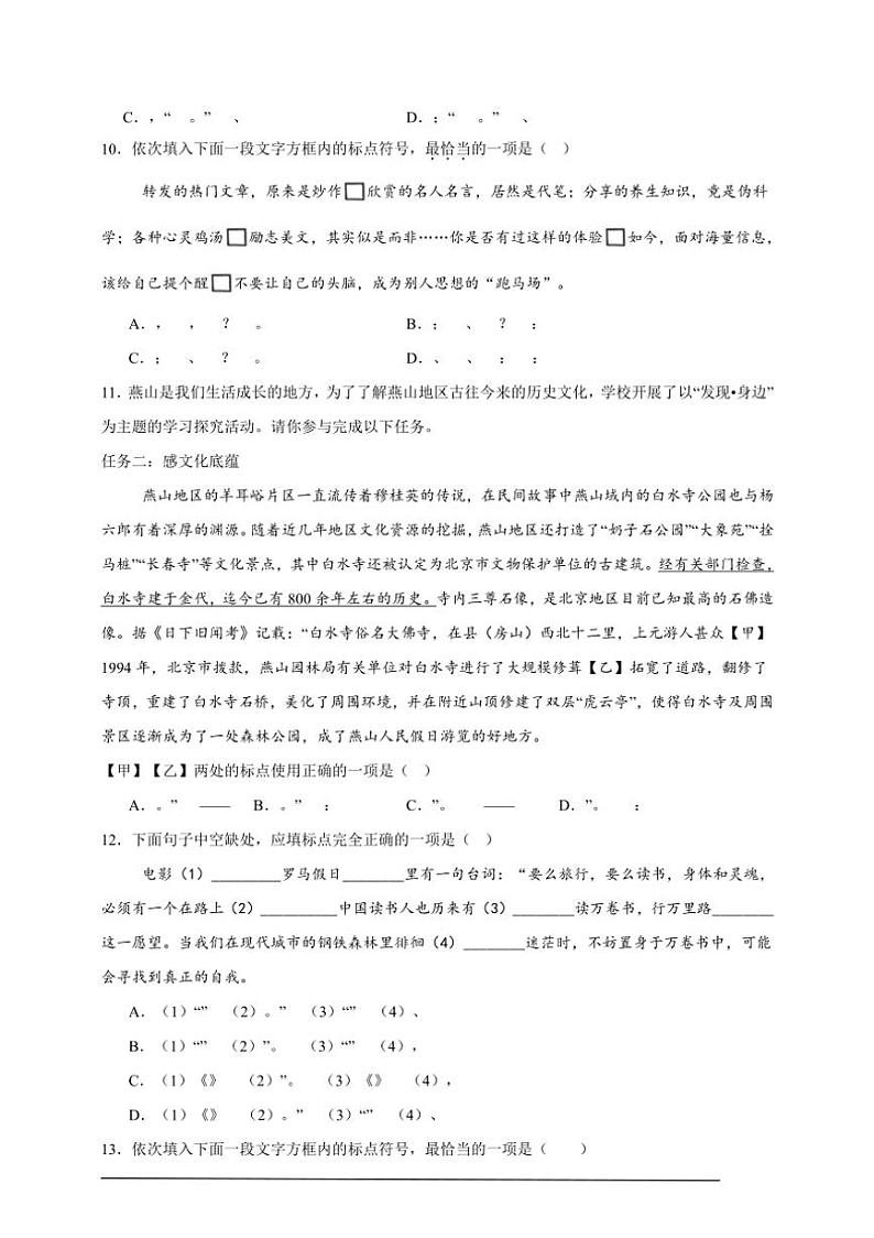 2025年语文中考复习备考专项练 标点符号辨析（三）第3页