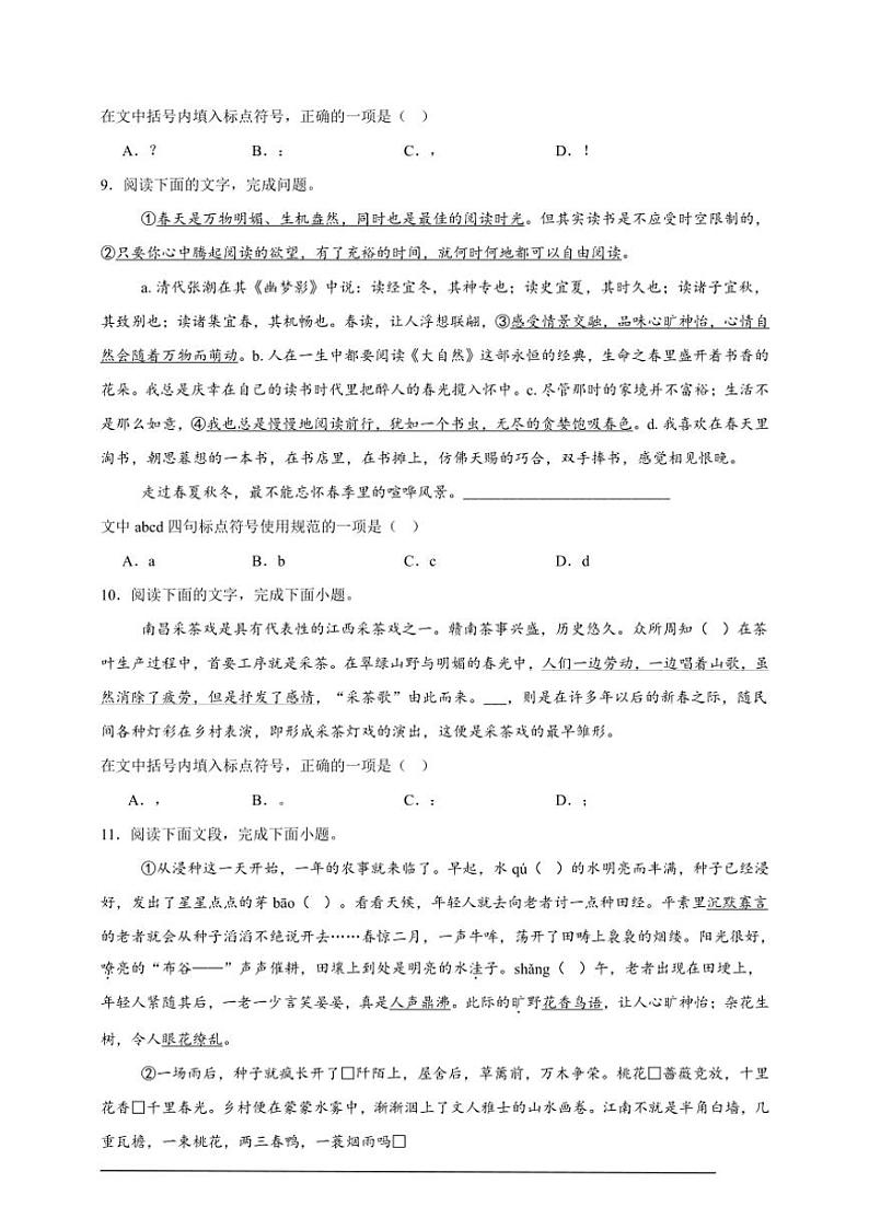 2025年语文中考复习备考专项练 标点符号辨析（二）第3页