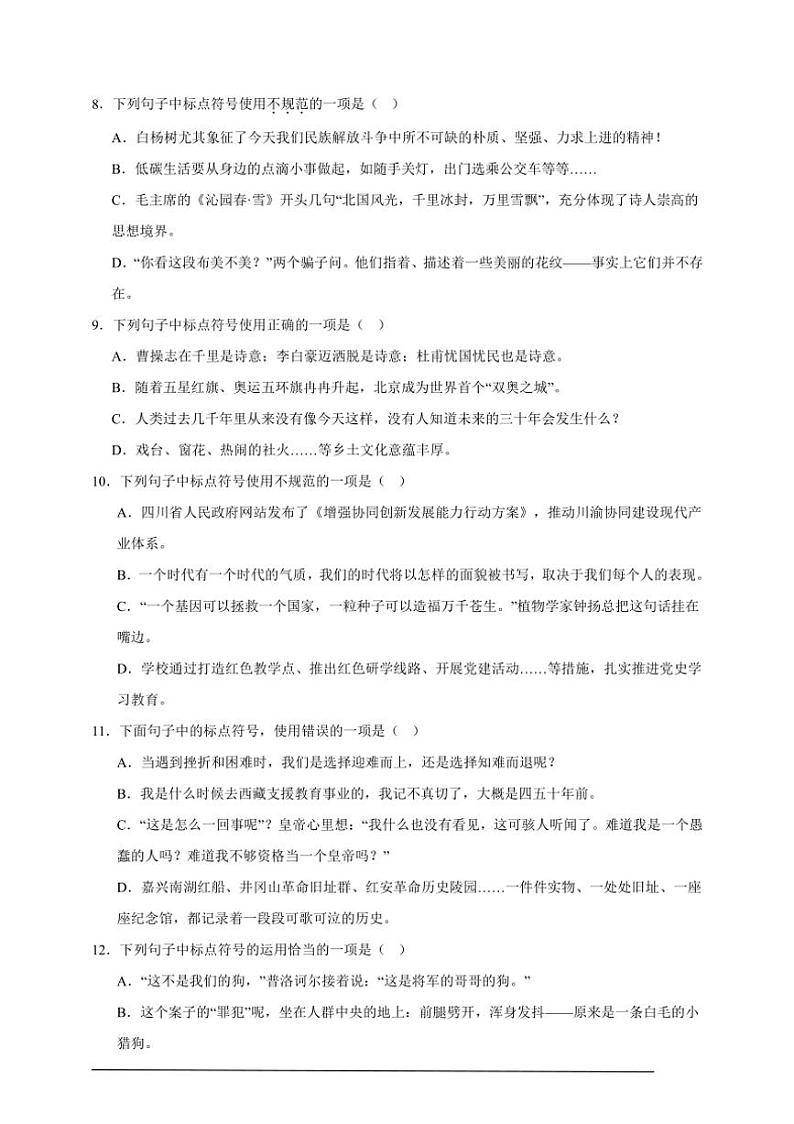 2025年语文中考复习备考专项练 标点符号辨析（一）第3页