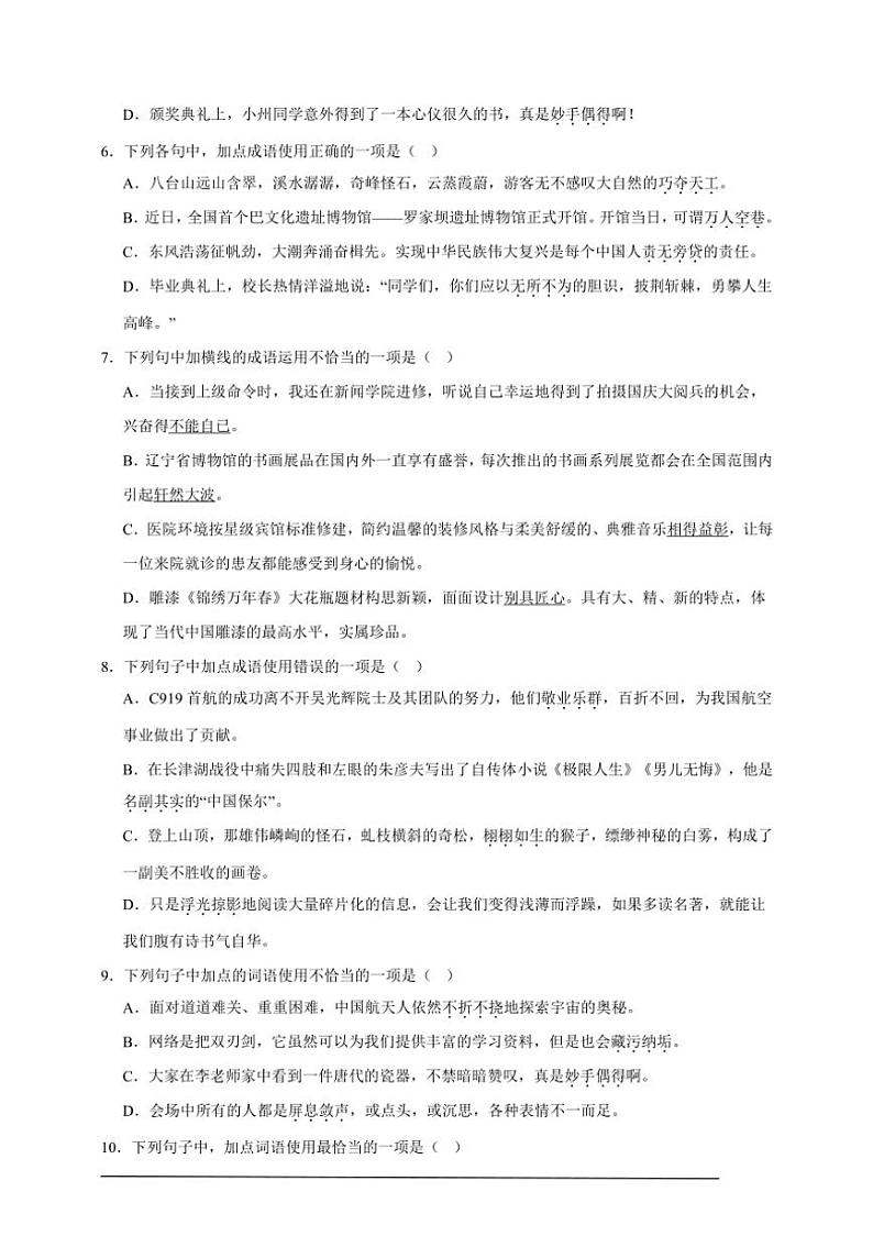 2025年语文中考复习备考专项练 字词语辨析与运用第2页