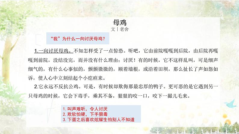 专题05 《母鸡》老舍（欲扬先抑的手法，过渡句的作用）课件 -小初语文阅读写作能力提升系列课程课件第8页