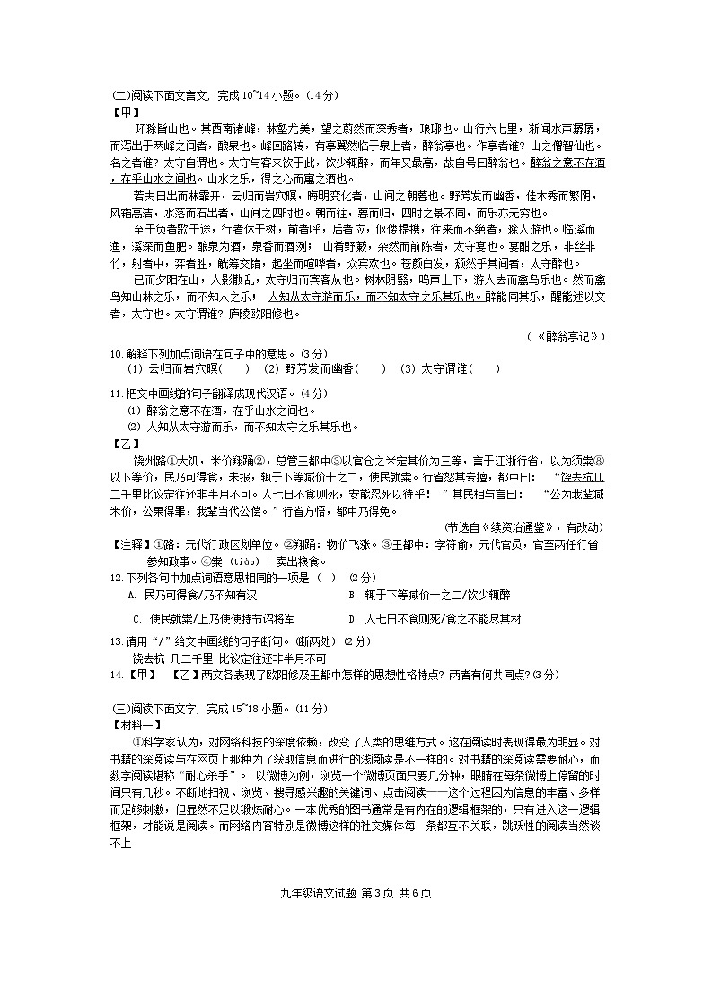 山东省枣庄市市中区2024-2025学年九年级上学期11月期中考试语文试题02
