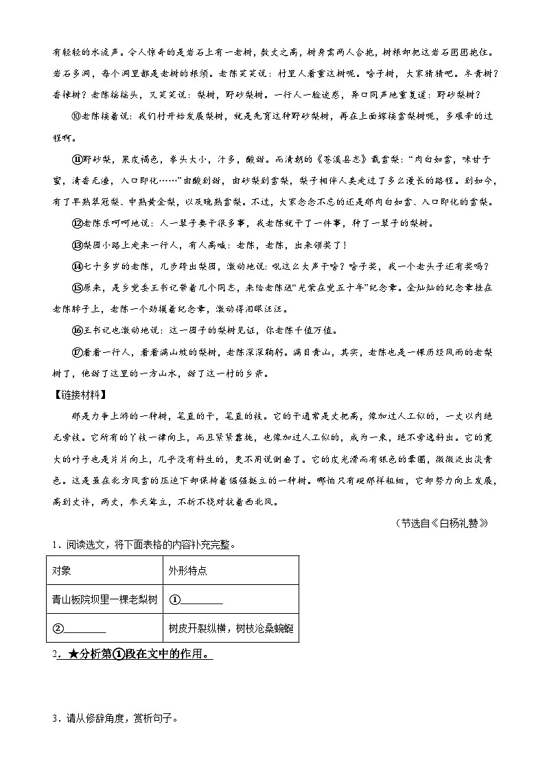 第27讲 句段的作用（练习）-中考语文一轮复习讲练测（全国通用）（原卷版）第3页