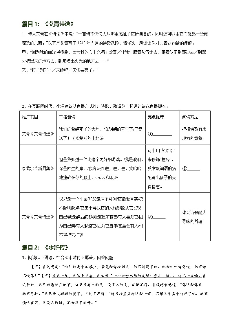 第38讲 九年级名著导读梳理（练习）-中考语文一轮复习讲练测（全国通用）（原卷版）第2页