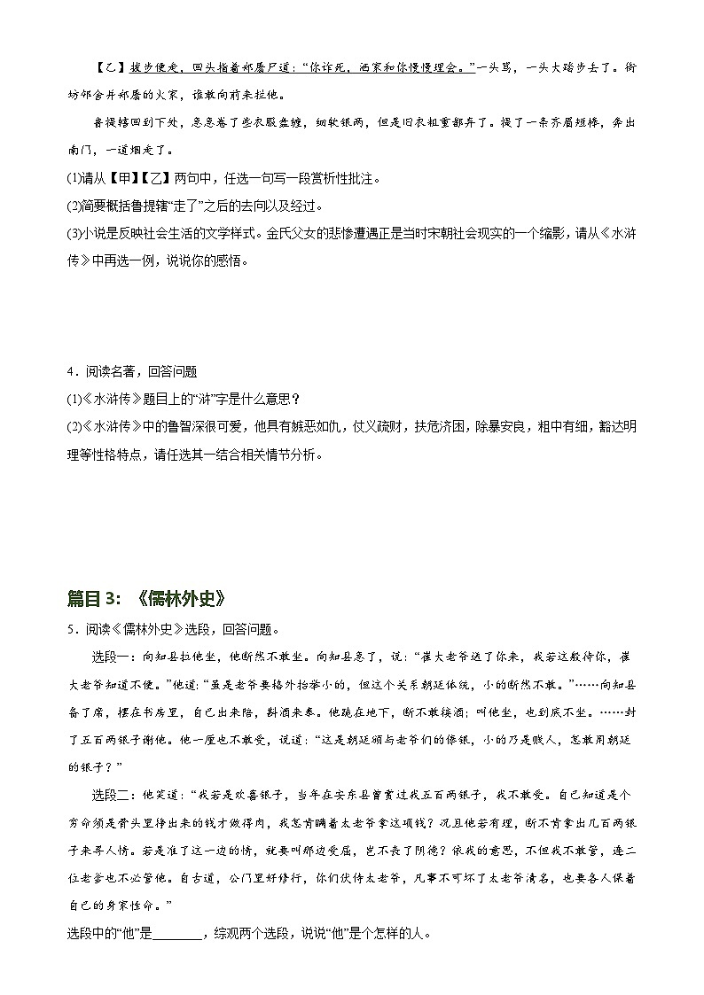 第38讲 九年级名著导读梳理（练习）-中考语文一轮复习讲练测（全国通用）（原卷版）第3页