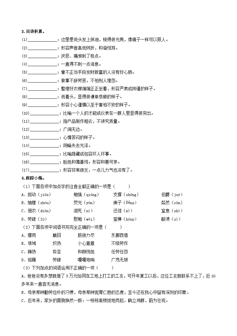 （统编版）中考语文一轮复习教材过关练习（8上）第1课时  字词梳理与整合（教师版）第3页